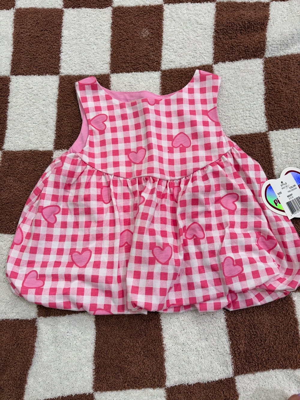 Velvet Pink Gingham Heart Tank Top